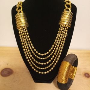 Royalty Gold Set Statement Necklace and Bracelet